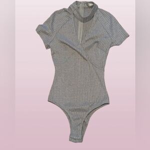 Vintage Rumor Boutique Gray Ribbed Bodysuit Size Small